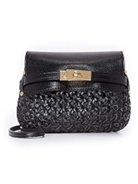 Serpui Handbags - Serpui Black Woven Leather Crossbody bag with Gold Turn-Lock